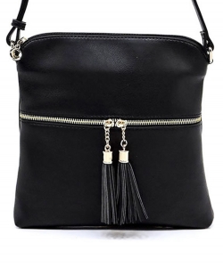 Fashion Zip Tassel Crossbody Bag LP062S BLACK